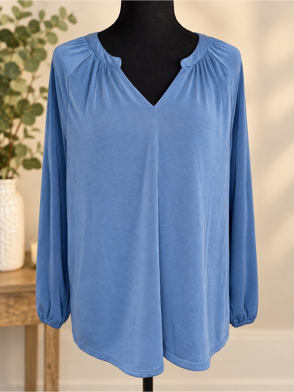 Lucky Brand Women’s Blue V-Neck Long Sleeve Blouse Top Size L Boho